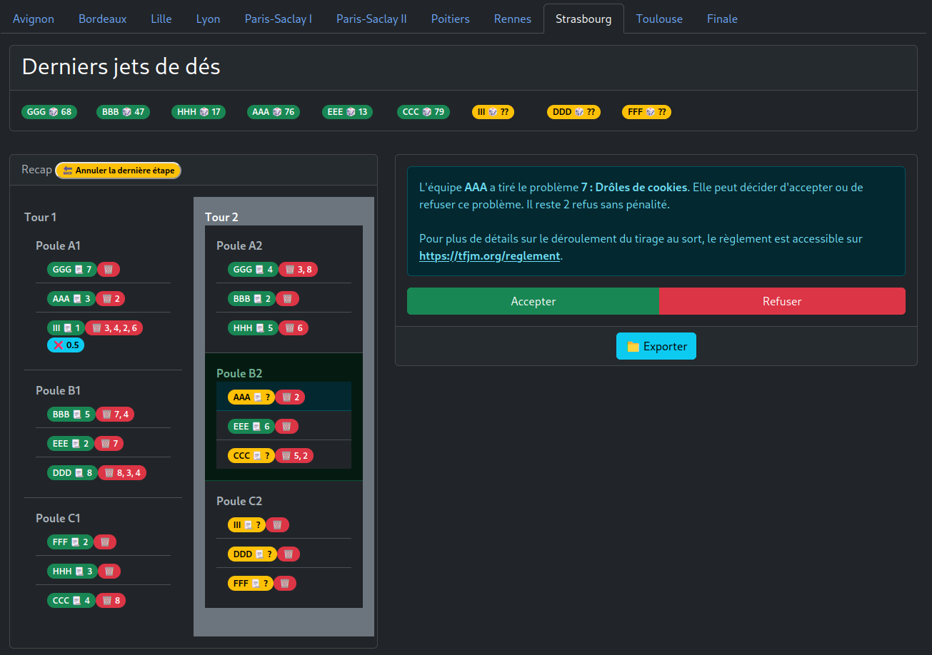 Interface générale du tirage au sort